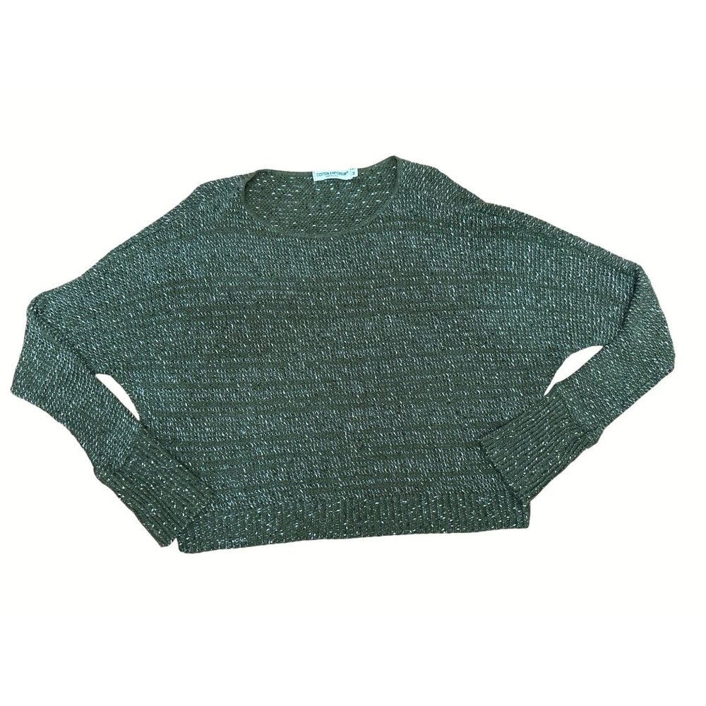 Cotton Emporium Crop Top Boho Cut Sweater M Olive Green Knit Acrylic Poly Blend - Picture 7 of 8